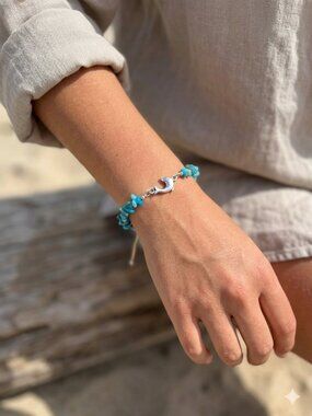Designs by Forte Blue Apatite Chip Bracelet with Silver Dolphin Charm